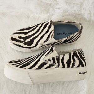 SeaYees leather platform cowhide zebra print shoes size 6.5